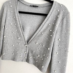 Zara Pearl Cropped Cardigan